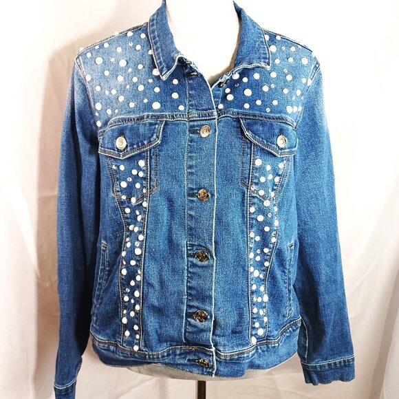 Upcycled Embellished Blue Denim Jean Jacket - Picture 1 of 5